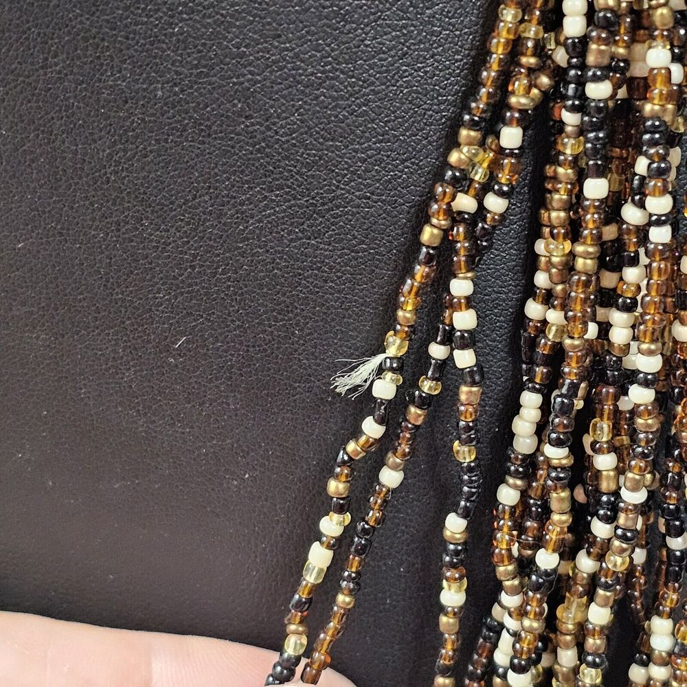 Multi Strand Necklace Seed Bead Wood Boho Ethnic Tribal 1970s 1980s Vintage Long - Picture 3 of 7
